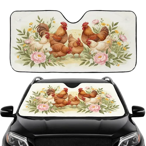 Rooster Chicken Wildflower Blossom - Road Trip Gift Car Sunshade