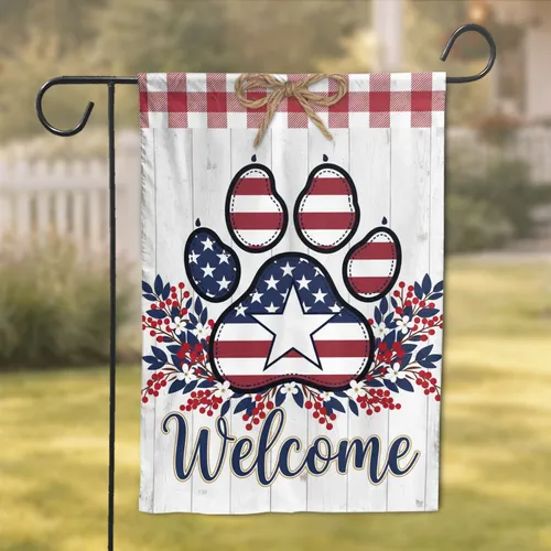 Paw Print Welcome Eucalyptus Wreath Home Decor Gift for Pet Lover Garden Flag