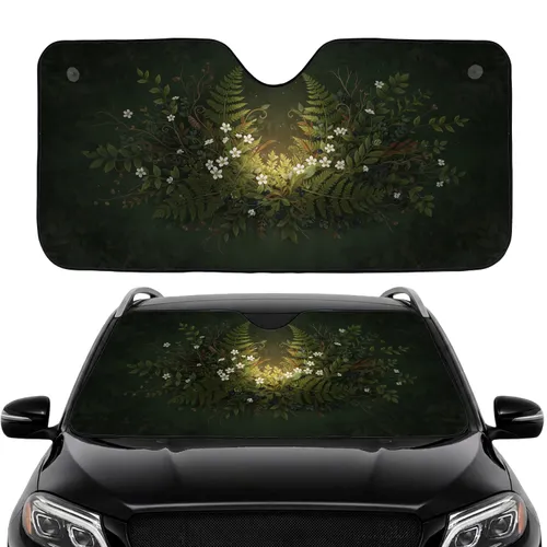 Rich Dense Wild Botanical Forest Ferns Conifers Berries Car Interior Upgrade Car Sunshade
