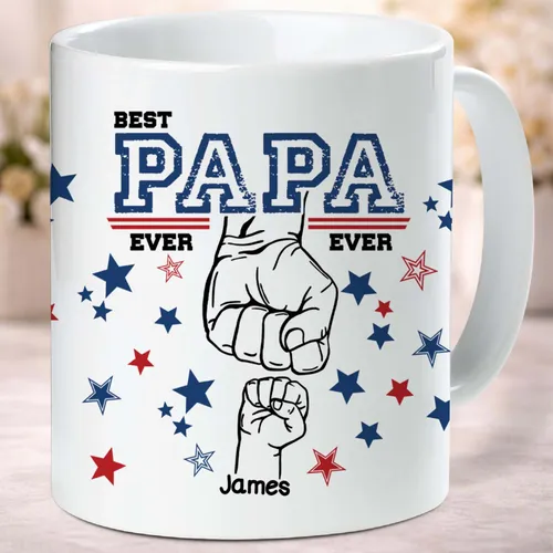 Personalized Best Papa Ever Mug with Kids Names, Custom Dad Ceramic Mug with Hands Father’s Day Gift