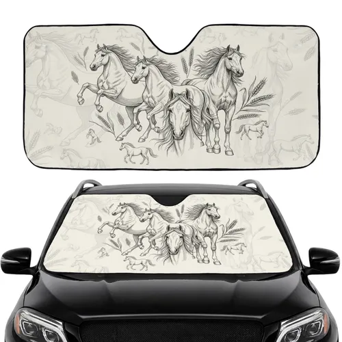 Wild Horses Galloping Rearing Prairie Field - Car Interior Upgrade Horse Lover Gift Car Sunshade
