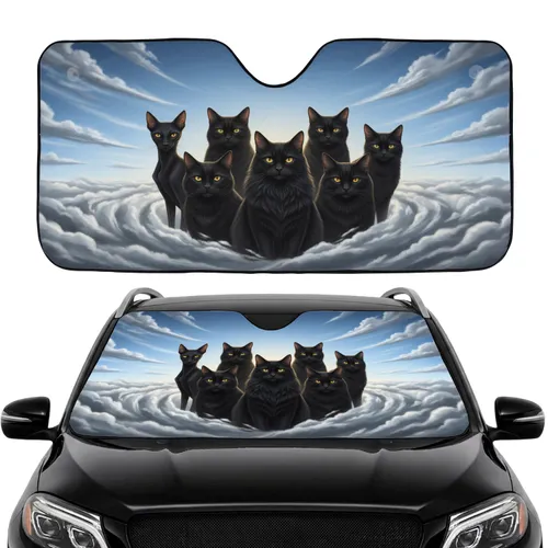 Black Cats Group Portrait Golden Eyes - Travel Essentials Cat Lover Gift Car Sunshade