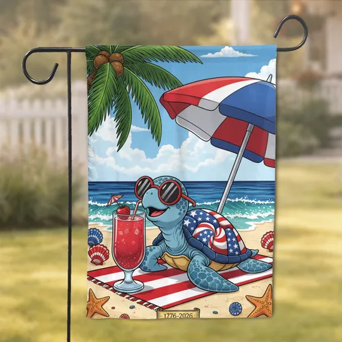 Sea Turtle Cocktail Beach Scene Summer Decor Gift Garden Flag