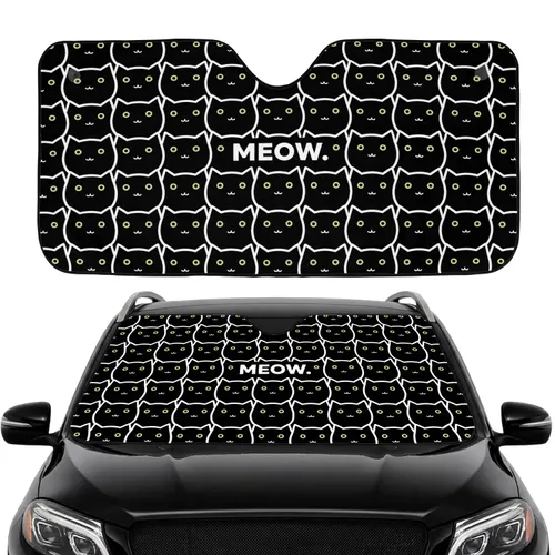 Black Cats White Outline Luminous Eyes Cosmic Car Interior Upgrade Cat Lover Gift Car Sunshade