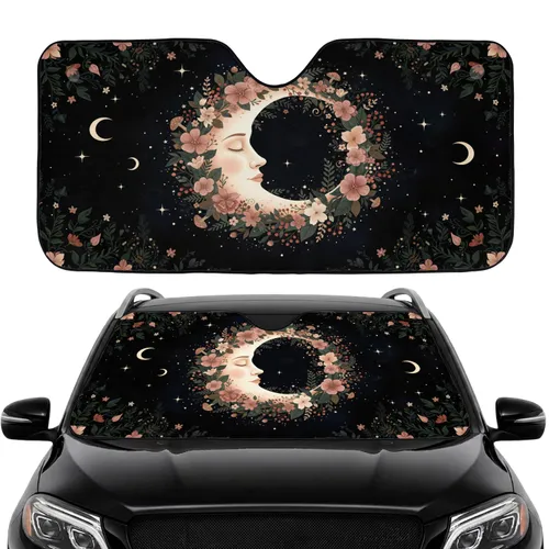 Crescent Moon Botanical Wildflower Starry Sky Mushrooms - Car Interior Upgrade Car Sunshade