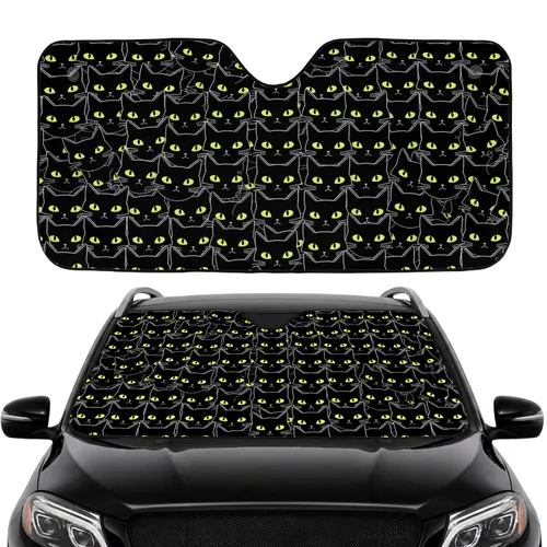 Black Cat Faces Yellow Green Eyes White Whiskers Mouth Car Interior Upgrade Cat Lover Gift Car Sunshade
