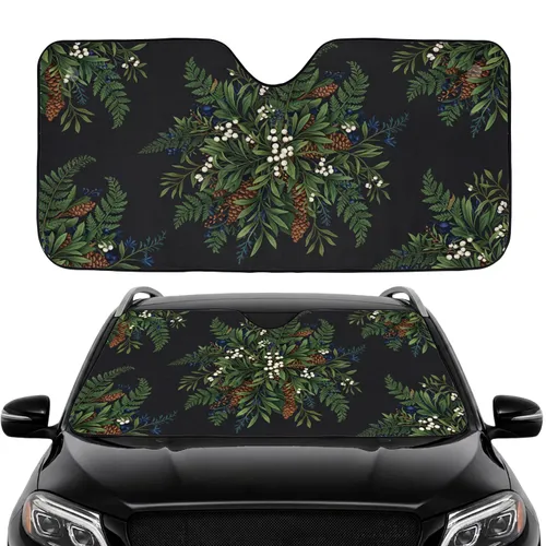 Realistic Botanical Fern Pinecone White Berry Woodland - Road Trip Essential Car Sunshade