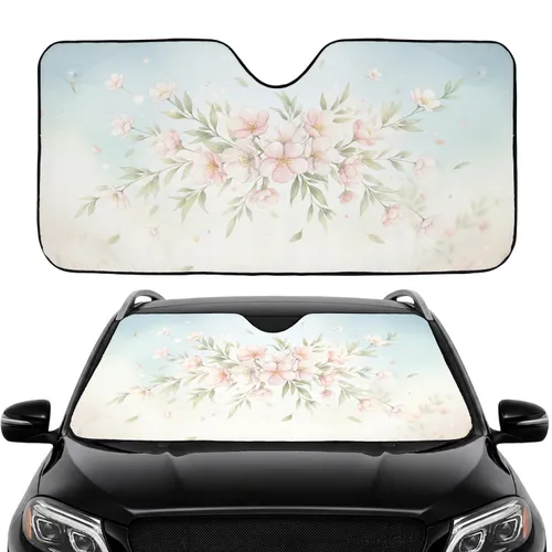 Young Woman Pink Blossoms Cityscape Car Interior Upgrade Gift for Her Car Sunshade