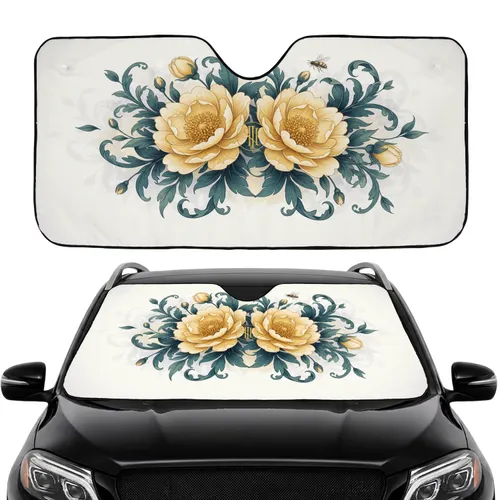 Sunlit Botanical Garden Gold Blossom Green Foliage Honeybee - Car Interior Upgrade Car Sunshade