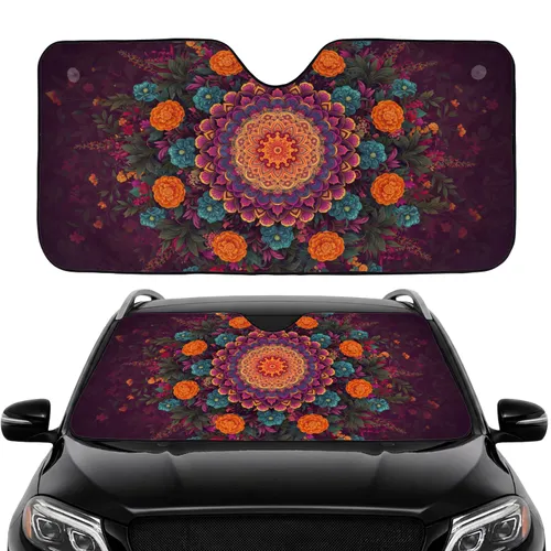 Symmetrical Floral Mandala Flowers Foliage - Car Interior Upgrade Car Sunshade