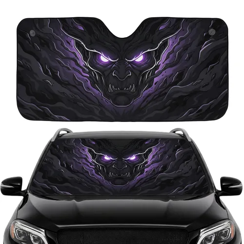 Dark Formidable Creature Face Glowing Hypnotic Purple Eyes - Car Interior Upgrade Car Sunshade