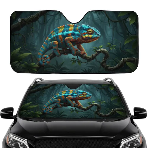Electric Blue Panther Chameleon Tropical Jungle - Vehicle Protection Travel Essentials Car Sunshade