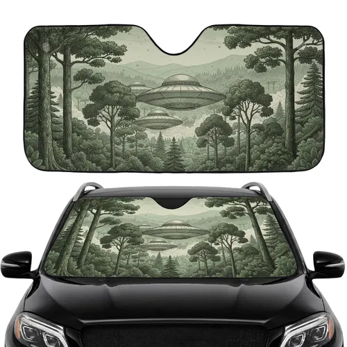 Mysterious UFO Forest Ancient Trees Starry Night Vista - Car Interior Upgrade Car Sunshade