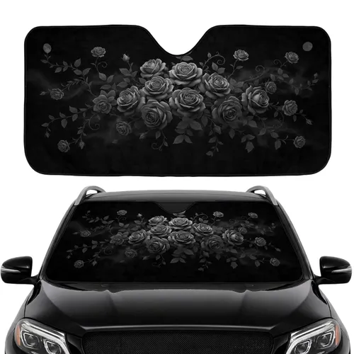Dense Deep Shadowed Gothic Black Rose Thorns Ethereal Mist Floral - Car Interior Upgrade Car Sunshade