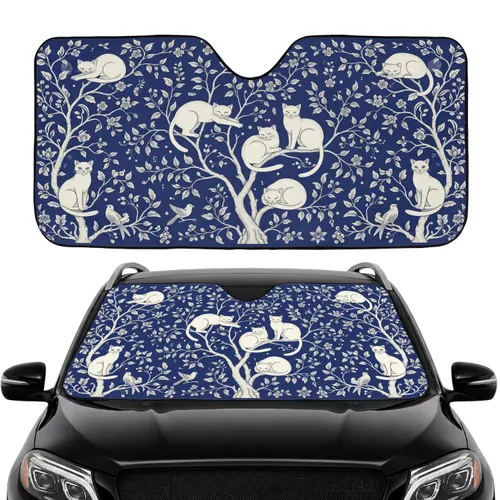 Elegant Cats Tree Branches Birds Butterflies - Road Trip Accessory Cat Lover Gift Car Sunshade