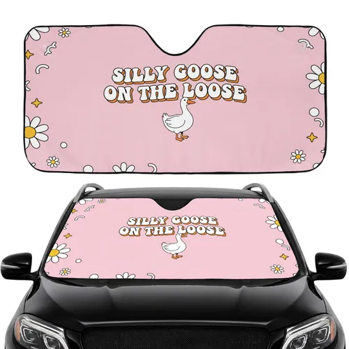 Silly Goose on the Loose White Daisy Flowers - Road Trip Gift for Goose Lover Car Sunshade