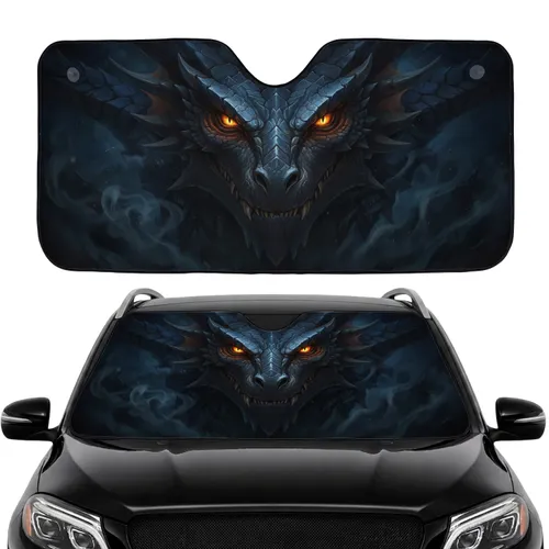 Menacing Dragon Face Glowing Eyes - Car Interior Upgrade for Fantasy Lover Car Sunshade