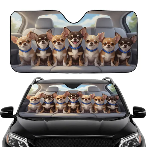 Chihuahua Dogs Blue Collar Row - Road Trip Travel Accessory for Dog Lover Car Sunshade