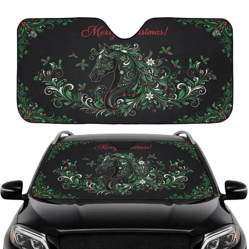 Horse Head Merry Christmas - Car Interior Road Trip Gift for Horse Lover Car Sunshade