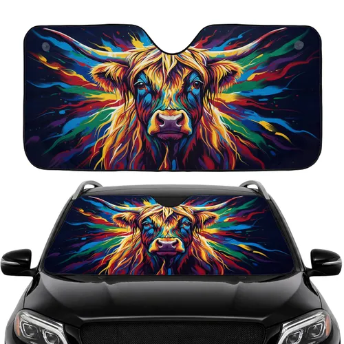 Highland Cow Shaggy Fringe - Road Trip Essential for Cow Lover Car Sunshade