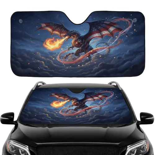 Majestic American Flag Dragon Fire Cosmic Stars Car Interior Upgrade Car Sunshade
