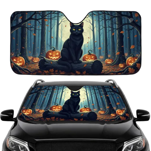Black Cat Jack-o'-lantern Full Moon Halloween Road Trip Gift for Cat Lover Car Sunshade