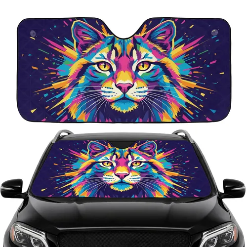 Pop Art Geometric Cat Portrait - Car Interior Upgrade Road Trip Gift for Cat Lover Car Sunshade