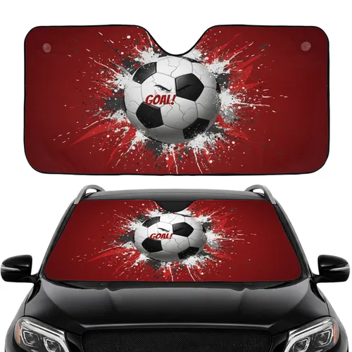 Black White Soccer Ball Red Burst Splatter - Car Interior Upgrade Car Sunshade