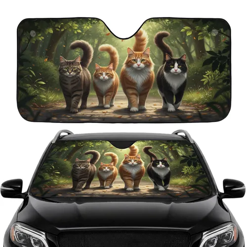 Four Domestic Cats Garden Path - Car Interior Upgrade for Cat Lover Car Sunshade
