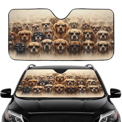Crowd of Dog Breeds in Stylish Sunglasses - Road Trip Essentials for Pet Owners Car Sunshade