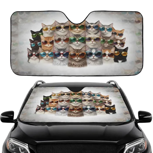 Sunglass Cats Faces Mosaic - Road Trip Gift for Cat Lover Car Sunshade