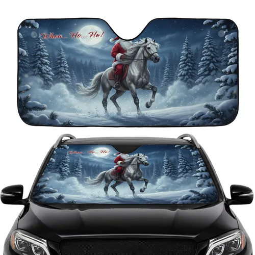 Jovial Santa Claus Horse Ride Night Sky Christmas Travel Essentials Car Sunshade