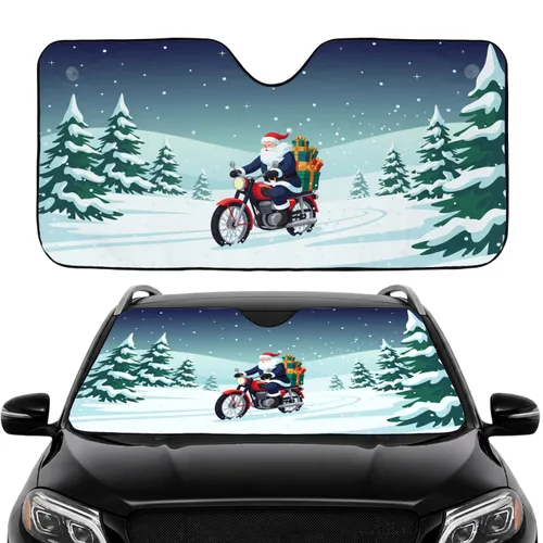 Santa Claus Motorcycle Christmas Gifts Winter Wonderland Holiday Car Interior Upgrade Car Sunshade