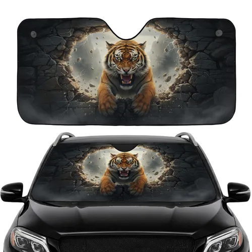 Roaring Bengal Tiger Shattered Stone Wall - Car Interior Upgrade for Tiger Lovers Car Sunshade