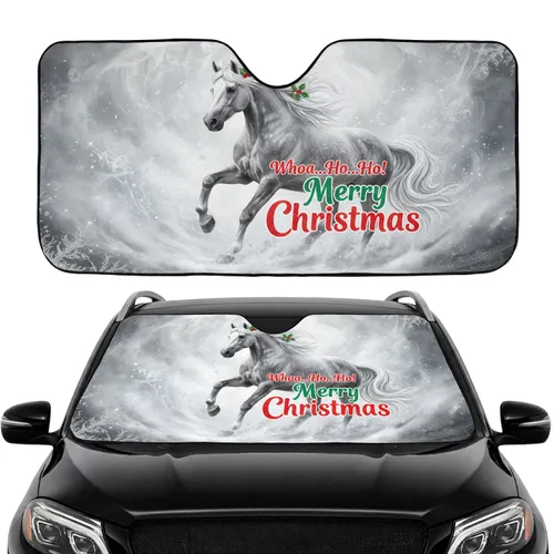 Christmas Horse Holly Berries Whoa Ho Ho - Festive Car Interior Upgrade Car Sunshade