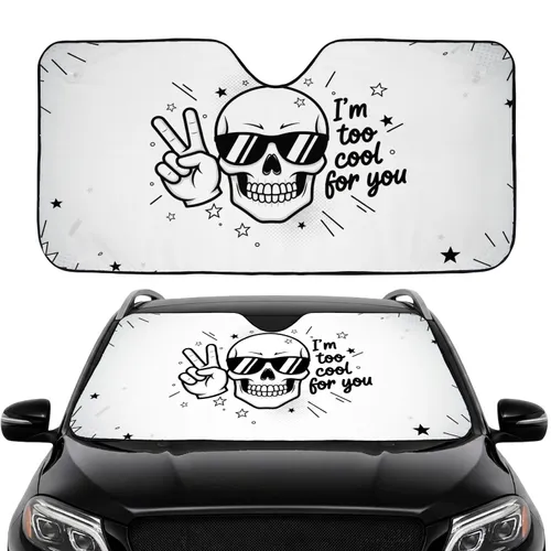 Cool Skull Sunglasses Peace Sign Hand 'I'm Too Cool For You' - Car Interior Upgrade Car Sunshade