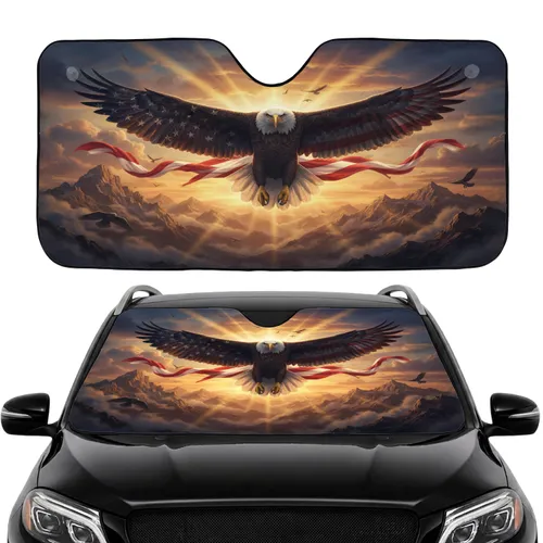 Bald Eagle American Flag Mountain Sunset - Patriotic Car Interior Upgrade Car Sunshade