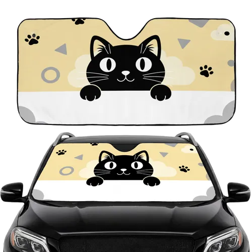 Black Cat Stars Moon Paw Print Car Interior Upgrade Car Sunshade