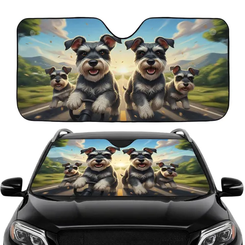 Miniature Schnauzer Dogs Open Road Adventure Commute Accessory for Dog Owners Car Sunshade
