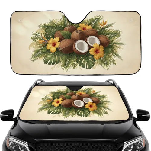 Tropical Coconuts Hibiscus Palm Fronds - Travel Essentials Car Sunshade