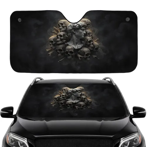 Classical Greco-Roman Marble Busts Human Skulls Dark Smoke Tableau - Commute Accessory Car Sunshade
