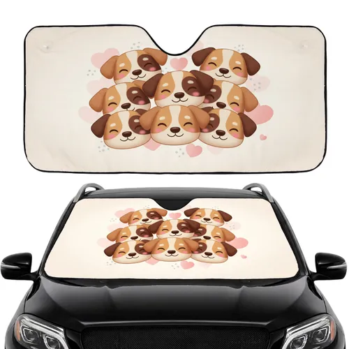 Smiling Dog Faces Pastel Hearts - Car Interior Upgrade Dog Lover Gift Car Sunshade