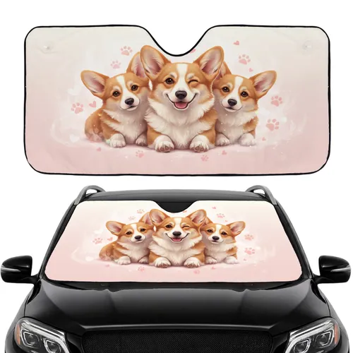Pembroke Welsh Corgi Dogs Paw Prints Hearts - Car Interior Upgrade for Corgi Lover Car Sunshade