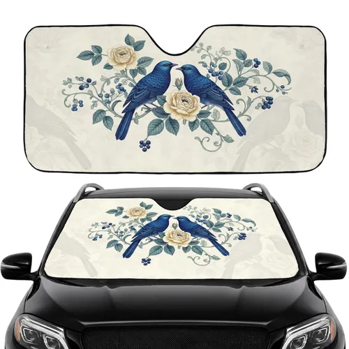 Elegant Songbirds Blooming Roses Botanical Vines Berries - Commute Accessory Car Sunshade