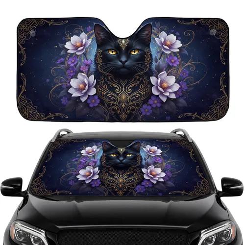 Black Cat Golden Baroque Frame Golden Eyes Cosmic Night Car Interior Upgrade Cat Lover Car Sunshade