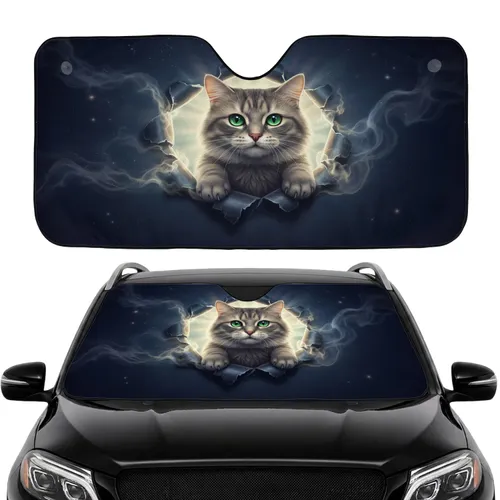 Fluffy Cat Torn Opening Cosmic Mists Car Travel Accessory - Cat Lover Gift Car Sunshade