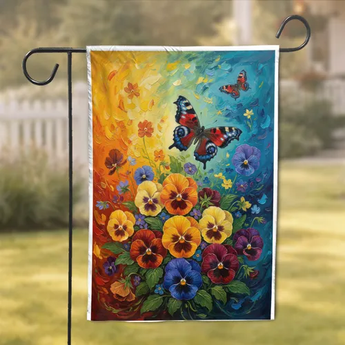 Vibrant Pansies Butterfly Floral - Home Decor Gift for Garden Lover Garden Flag