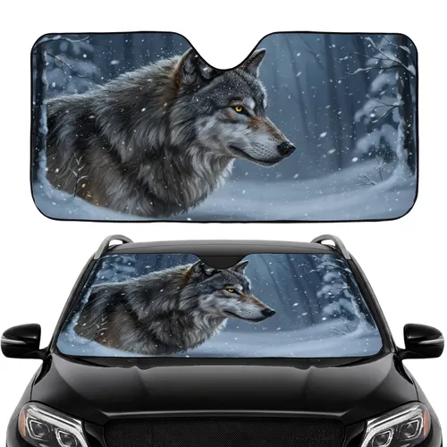 Majestic Piercing Eyes Grey Wolf Snowy Winter Forest - Wildlife Lover Car Interior Upgrade Car Sunshade