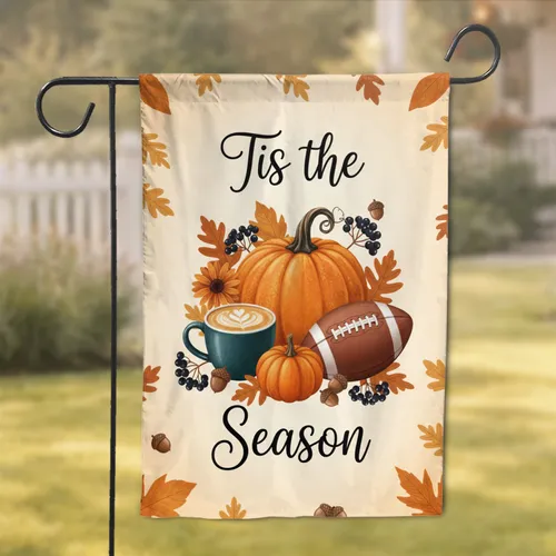 Pumpkin Football Mug Tis the Season - Fall Harvest Home Decor Gift Garden Flag