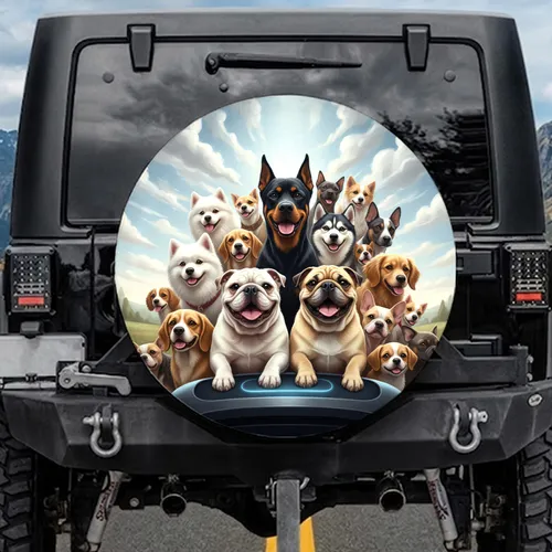 English Bulldog Pug Golden Retriever Dog Breeds Journey - Dog Lover Travel Gift Spare Tire Cover